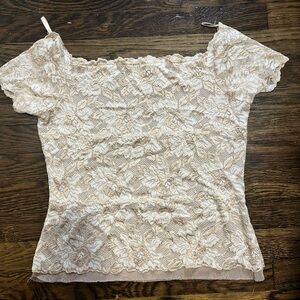 Cream and white Cache off the shoulder lace top